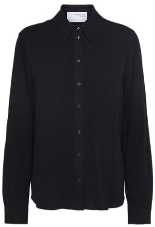 Selected Damen Hemd Bluse Legere Sommer Tunika Canvas Shirt Langarm Oberteil, Farben:Schwarz-2, Größe:36