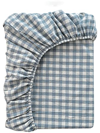 Bettlaken mit Gummizug Kariert Spannbettlaken Boxspringbett Spannbetttuch for Mädchen Jungen Teenager Erwachsene 100% Gewaschene Baumwolle (Color : G, Size : 180x200+20cm)