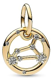 PANDORA Moments Sternzeichen Löwe Charm-Anhänger aus Sterling Silber mit 14 Karat vergoldeter Metalllegierung, Zirkonia, Kompatibel Moments Armbänder, 762725C01