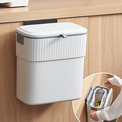 COCOYA Hängender Mülleimer mit Deckel, Küchenabfalleimer, Lebensmittelabfallbehälter, praktisch, langlebig, über Schranktür, Wohnmobil, Theke, Campingschrank, unter der Spüle, Kompost, Badezimmer
