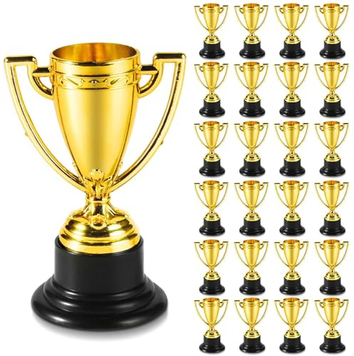 SenseYo 24 Pack Mini Trophies Cups, Gold Trophy Award, Plastic Trophies for Kid, 4 Inch Award Trophies for Kids Party Favors, Winning Prizes