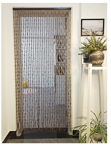 Türvorhang Holzperlenvorhang mit KreisdesignTüröffnung Vorhänge 90x200CM 31Leinen GHB1001K (Kaffee)