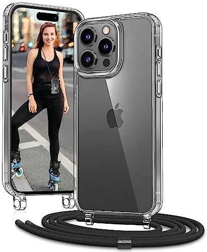 Vaykwo Handykette mit Band für iPhone 13 Pro Hülle - Necklace Handyhülle - Transparente Case zum Umhängen mit Kameraschutz und Bildschirmschutz - Schwarz