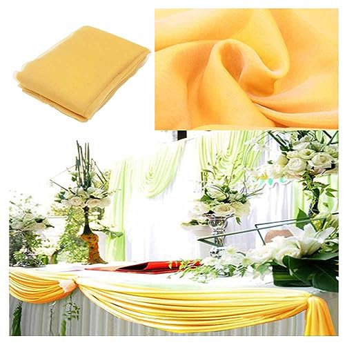 SHTGOI Tela de organza como tela decorativa de tul, camino de mesa, bandas para sillas, lazos de boda, tela de fondo para bodas, fiestas, regalos, decoración, manualidades, 1,35 m x 5 m, color dorado