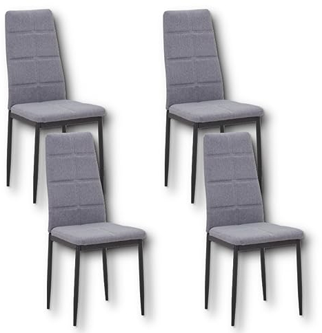 HOOZ 4er Set Esszimmerstühle mit Rückenlehne, Polyester Küchenstuhl mit Metallbeinen, Polsterstuhl Wohnzimmerstuhl Sessel für Esszimmer Schlafzimmer und Konferenzraum (Grau)