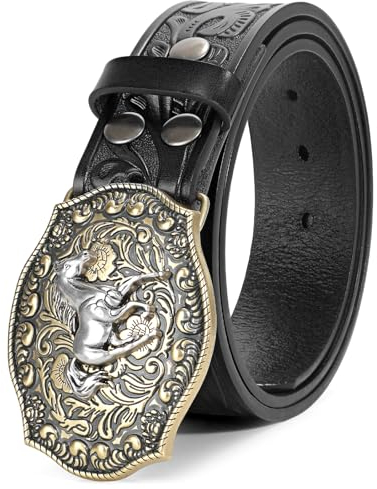 BELTROAD Western Leder Schnalle Gürtel für Männer Frauen Cowboy Cowgirl Herren Ledergürtel für Jeans Weihnachten Herrengürtel Geschenke