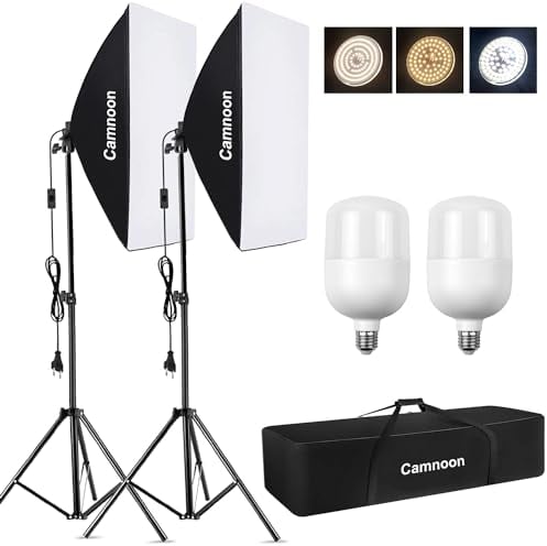 Softbox Kit, Camnoon Set Dotografico per Studio Fotografico con luce LED da 105 W * 2 + Softbox 50x70 cm * 2 + Supporto luce 2M * 2 + Borsa per il trasporto * 1 per Ritratti da Studio, Foto di Moda