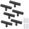 Cjueiom 6 Pack Matt Black T Bar Kitchen Cabinet Knobs, 50mm Length, Knurled Design with Diamond Pattern, Wardrobe Door Knobs