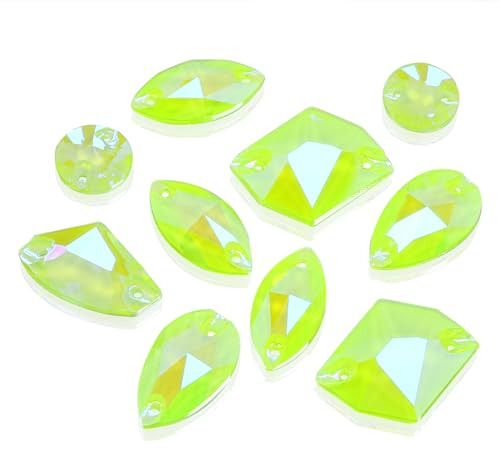 DONGZHOU Strasssteine zum Aufnähen, Flatback Mix Form Nähen auf Kristall mit Löchern Glas Strass Kristall Edelsteine Nähen Steine für Kleidung Schuhe,69 Stück