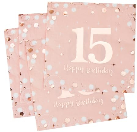 Servietten 15. geburtstag, 30 Stück Rosa Geburtstags Servietten, Happy Birthday 15 Servietten, 3-Lagig Milestone 15 Tischdekoration Papierservietten für mädchen Geburtstag Feiern Party Jubiläum