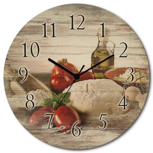 ARTLAND Wanddeko Wanduhr Holz Quarzuhr ohne Tickgeräusche lautlos rund Ø 30 cm Küchenuhr Teig für Pizza T5UZ