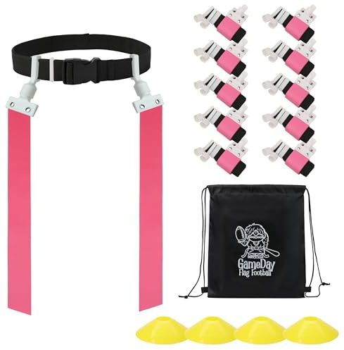 Fußball-Set mit Gameday-Flagge, Set für 2–14 Spieler mit Gürteln, Agility-Kegeln und Tragetasche, erhältlich in verschiedenen Farben und Größen, Rosa, 10 Stück, Einheitsgröße