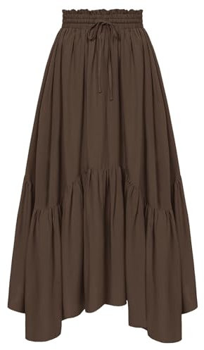 Langer Rock Damen A-Linie Hohe Taille mit Kordelzug Festlicher Midi Mittelalter Rock Dunkelbraun M