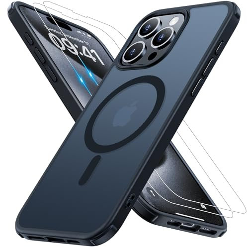 Iokmax Magnetic for iPhone 15 Pro Max Case [Compatible with MagSafe]with 2X Screen Protector, Military-Grade Slim Shockproof Phone Cover Translucent Matte Anti-Fingerprint Anti-Scratch,6.7 inch,Black