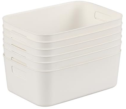 Haodehen 6 Packs Plastic Storage Boxs, 24.5 X 16.5 X 9.5 Open Organizer Containers Bins for Bathroom, Kitchen, Closet, Pantry, Fridge, White