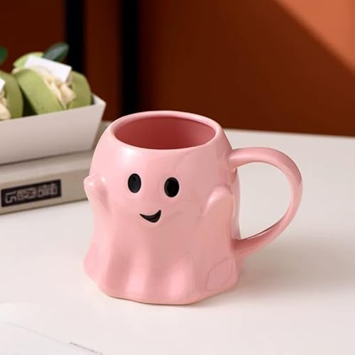 FülleMore Niedliche Geistertasse 440ml Cartoon Keramiktasse Halloween Geist Tasse Halloween Kaffeetasse Kaffeebecher Geschenkidee (Rosa)
