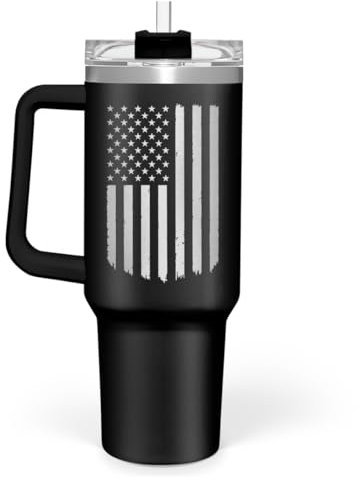 SANDJEST American Flag Tumbler with Handle, America 40oz Stainless Steel Insulated Coffee Mug with Lid & Straw, America Gifts for Men Women, USA Tumblers Cup Gift for Christmas