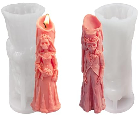 TREABEAR 2Pcs Moule Silicone Résine Epoxy, Bougie et Tête de Mort d'Halloween pour Moulage, Décoration Crâne