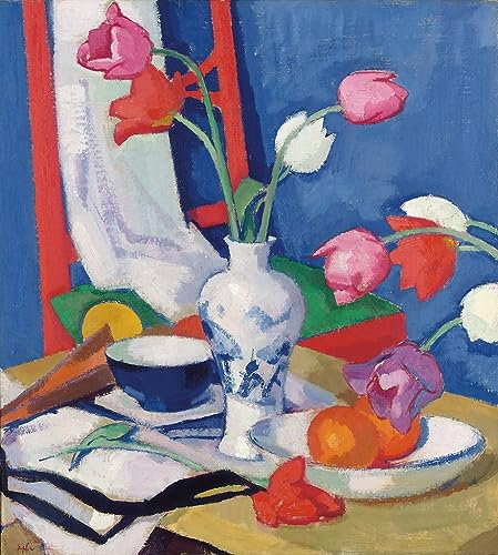 SERENDIPITP Leinwandposter ohne Rahmen, 50 x 70 cm, roter Stuhl und Tulpen von Samuel John Peploe