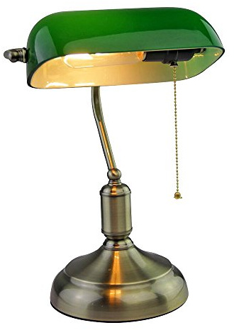 Bankerlampe Glas verstellbar Tischleuchte Retro grün Schreibtischleuchte Zugschalter, Metall, 11x E27 Fassung, LxBxH 26x18x36 cm