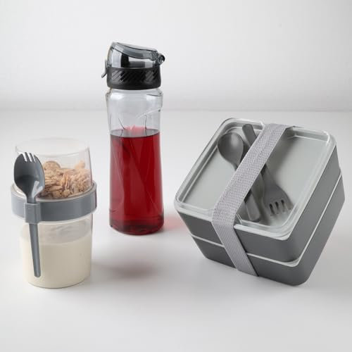 IDOBY® Lunchbox Erwachsene, Auslaufsicher Brotdose (500+500) ml & Müslibecher 550ml & Wasserflasche 600ml -Bento Box To Go, Jausenbox für Mikrowellen Und SpüLmaschinen, Schule, Arbeit, BPA Frei