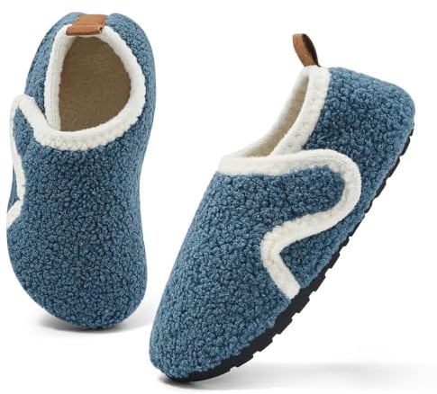 MK MATT KEELY Kids Cosy House Slippers Toddlers Non Slip Barefoot Slippers with Hook and Loop, Blue, 5/5.5 UK Child