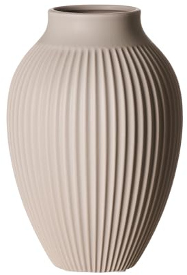 Ritzenhoff & Breker Alsta Vase, 23 cm, Tischvasen mit Rillendesign, Seidenmattes Oberflächen-Finish, Klassisch & Modern, Steingut, Beige
