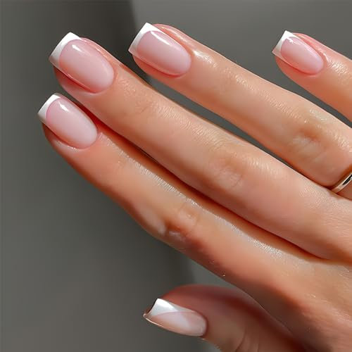 24 Stück künstliche Nägel, aufklebbare Nägel, aufklebbare Nägel für Frauen Kiss Nails Künstliche Nägel Kurze aufklebbare Nägel French Nails für Frauen und Mädchen zum täglichen Tragen