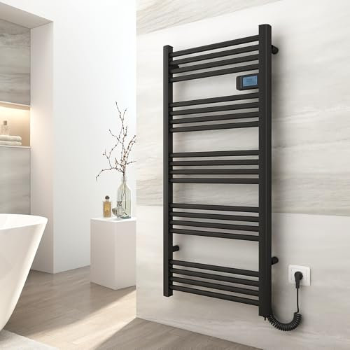 EMKE Handtuchheizkörper Elektrisch 1200 x 540 mm Elektrischer Badheizkörper mit Touchschalter Timer, Handtuchtrokner Handtuchwärmer Elektrisch Handtuchheizung Schwarz Matt 600W