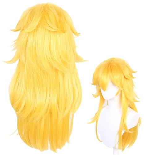 Peach Prinzessin Perücke 70 Cm Lang Gelbe -Perücke Prinzessin Pfirsich Anime Cosplay -Perückes Lange Frauen Mädchen Blond Perück-e Für Cosplay Halloween Party, Weihnachten, Konzert Cosplays