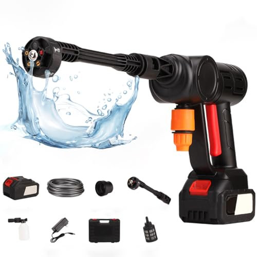 Kabelloser Hochdruckreiniger, 6-in-1-Multifunktionsdüse, 180°-Drehung, mit 1 Akku und Schaumsprüher, tragbarer 24-V-Hochdruckreiniger für Auto, Terrasse, Fenster, Rasen, Pool, (schwarz)