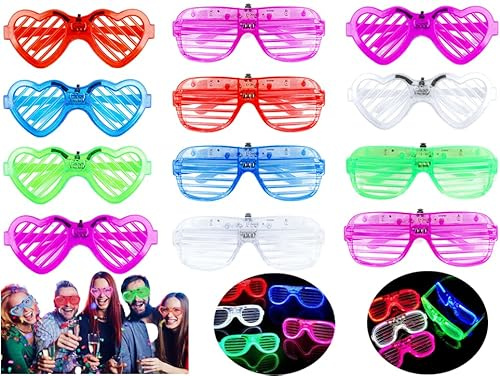 Abiyou Gafas Luminosas LED, 12 Piezas Gafas LED Fiesta, Gafas Luminosas para Fiestas, Fiesta Gafas Neón, Gafas Led Gafas, Gafas de Neón, Gafas de Fiesta, para Fiestas Cumpleaños (5 Colores)