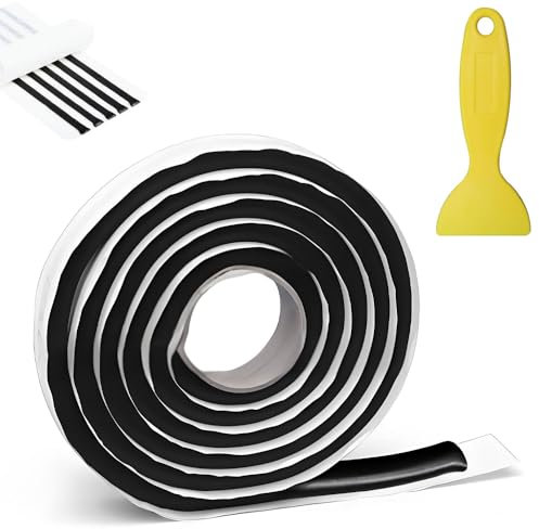 Butylrundschnur Schwarz, 8mm x 4m Butylrundschnur Klebeband, Butyl Dichtungsband mit Kleinem Schaber für Pkw LKW Scheinwerferfenster Tür Windschutzscheibe
