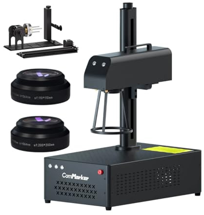 ComMarker B4 50W Max Fiber Laser Engraver with Rotary Axis,Support LightBurn Laser Engraving Machine with 2 Different Size Lens,Fiber Laser Marking Machine for Jewelry,Sliver,Tag,Tumblers,Brass