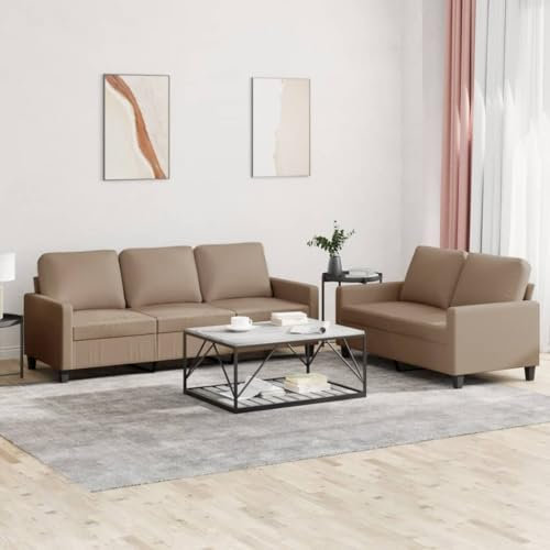 Gecheer 2-TLG.Sofagarnitur Schlafsofa Couch Sofa Polstersofa mit Kissen Sessel Sofa Loungesofa Couchsofa Gästesofa Polstergarnitur Sofa Garnitur Wohnzimmersofa Sitzmöbel Cappuccino-Braun Kunstleder