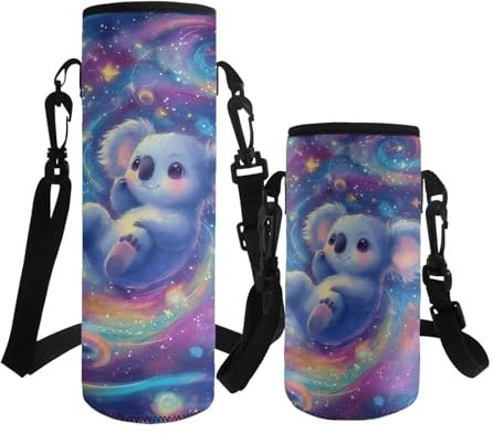 ASQVTIFE Koalas Insulated Water Bottle Carrier with Strap Neoprene School 1000ml Water Bottle Holder for Walking Hiking Camping Outdoor Steel/Glass/Plastic Bottles Energy Drinks Rainbow L