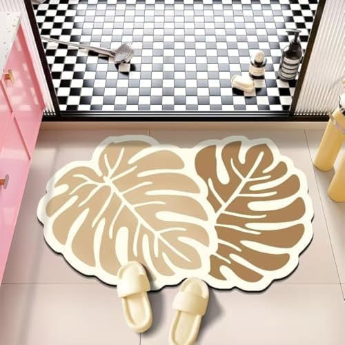 Plante Super Absorbante Et Non Glissée Anti-moule Tapis De Salle De Bain, Pierre Diatomite Sèche Rapide, Tapis De Douche À L'extérieur, Accessoire De Tapis De Salle De Bain,40x60cm