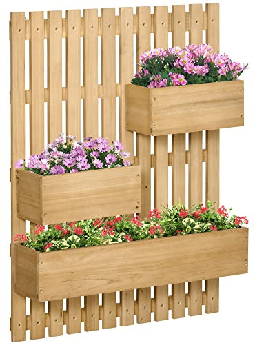 DecHome - Fioriera da esterno, in Legno Verticale con 3 Vasi Rimovibili 60x16x80 cm colore Naturale