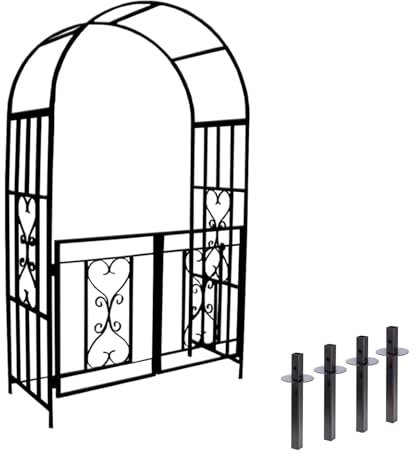 LJDJRHXH Metallener Garten Torbogen Mit Pforte, W 114×H 210×D 52 cm Rosenbogen Rankhilfe Für Kletterpflanzen, Wetterfest Hochzeitsbogen, Pergola Rankgitter
