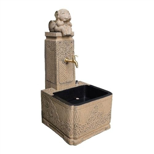 Lavandino da Giardino, lavabo da Esterno, lavabo a Colonna in Stile Cinese con Vaso Superiore, lavabo da Giardino Indipendente con Rubinetto Interamente in Rame.,