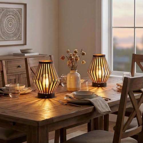 JHY DESIGN Set mit 2 dimmbaren Nachttischlampen, 20 cm hoch, wiederaufladbare kabellose Akzentlampe aus Metall mit LED-Glühbirne im Edison-Stil, für Hochzeiten, Partys, Terrassenveranstaltungen