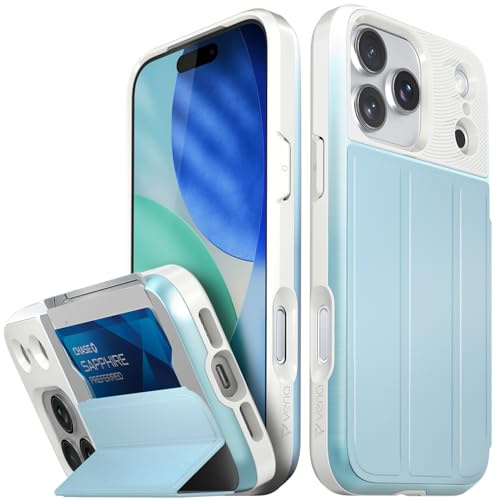 VENA vCommute for iPhone 17 Pro Max Wallet Case, [Military Grade Drop Protection] Flip Leather Cover Slot Card Holder with Kickstand - Pastel Blue
