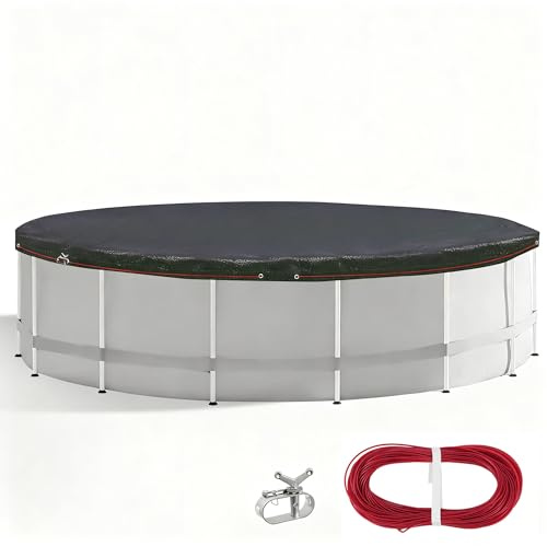 Poolabdeckung Rund für Ø340-400cm Pools, Planenmaß Ø420cm, Sommer & Winter Poolplane Solar Abdeckplane, Solarplane UV-Resistent Schwarz und Grün Pool Abdeckplane mit Drahtseil und Befestigungselement
