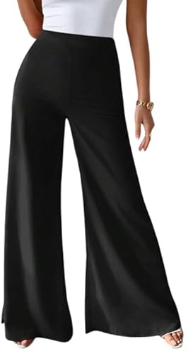 MCA Pantaloni Donna a Vita Alta Made in Italy – Gamba Larga, Palazzo Eleganti e Casual, Elastico in Vita, Look Ufficio o Tempo Libero (IT, Testo, XL, Regular, Regular, Nero)