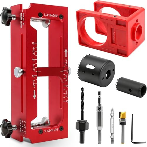 Jelquix Door Hinge Jig Lock Installation Kit, Aluminum Alloy Router Template Mortising Tool with Silicone Anti Slip Pads for 2.5 to 5in Square and 1/4in 5/8in Radius Hinges