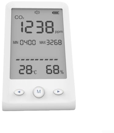 CO2-Messgerät mit NDIR-Sensor, Luftqualitätsmonitor für Temperatur und Luftfeuchtigkeit, LCD-Display, Alarm 400-5000 ppm, USB-aufladbar