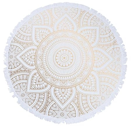 Yardwe Rundes Strandtuch Mandala Mikrofaser Stranddecke FüR Picknick Camping Wandteppich Tischdecke Yoga Matte Weiß 122CM