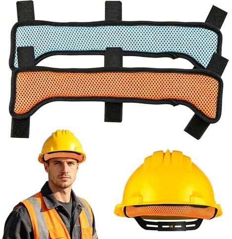 XCSJ Schweißband für Schutzhelm, Atmungsaktiver (Orange + Blau) | Wiederverwendbar Waschbar Helm Stirnband Netzartig, Hardhat Liner Schweißabsorbierend, für Bauarbeit Radfahren Outdoor, 2 Pcs