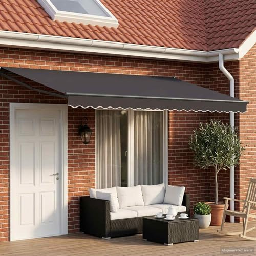 sephironlbb Auvent rétractable Anthracite 4 x 2 m en Polyester et métal avec Toile Anti-UV, Protection Pluie et Fixation Murale pour terrasse, Balcon, Jardin, pergola, Brise Soleil, Occultation