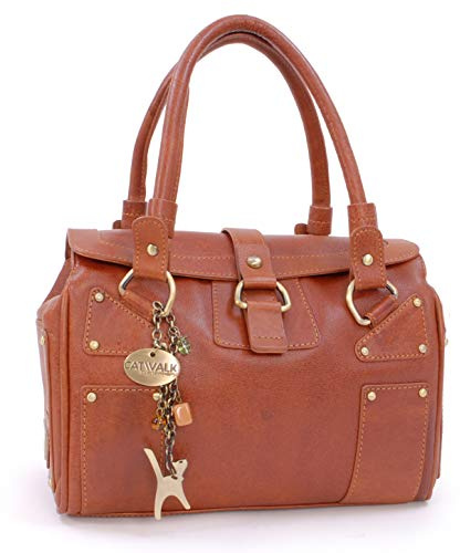Catwalk Collection Handbags - Damen Leder Henkeltasche - Handtasche Mittelgroß mit Viele Fächer - Claudia